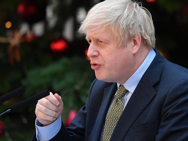 After his election win, Prime Minister Boris Johnson delivered a speech outside 10 Downing St. Picture: AFP