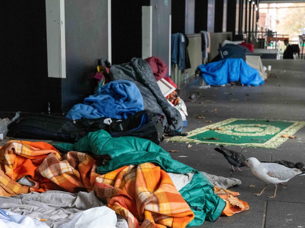 About seven people are sleeping rough outside the RBA headquarters. Picture: Thomas Lisson