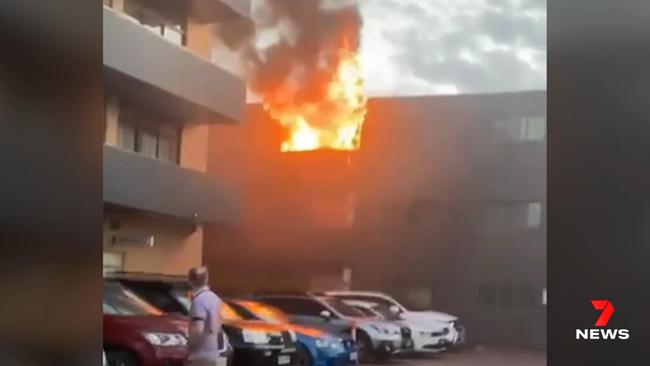 The fire at the Comfort Adelaide Meridien Hotel on Melbourne St. Picture: Seven News