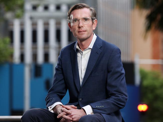 Pictured at NSW Parliament offices at Martin Place in Sydney is current NSW Treasurer Dominic Perrottet announcing that he will run for Premier following the resigning of Gladys Berejiklian.Picture:Richard Dobson