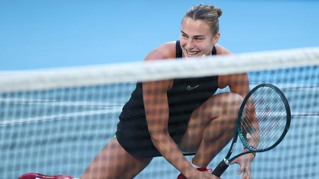 The 2023 Australian Open’s women’s winner, Aryna Sabalenka, preparing for the 2024 competition. Picture: Getty Images