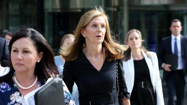 Lynda Harris (middle) from Aussie Home Loans after testifying at the banking royal commission yesterday. (Stuart McEvoy/The Australian)