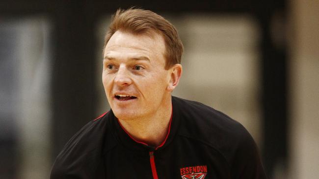 Brendon Goddard is seen during an Essendon Bombers training session at the Hangar in Tullamarine, Melbourne, Wednesday, July 4, 2018. (AAP Image/Daniel Pockett) NO ARCHIVING