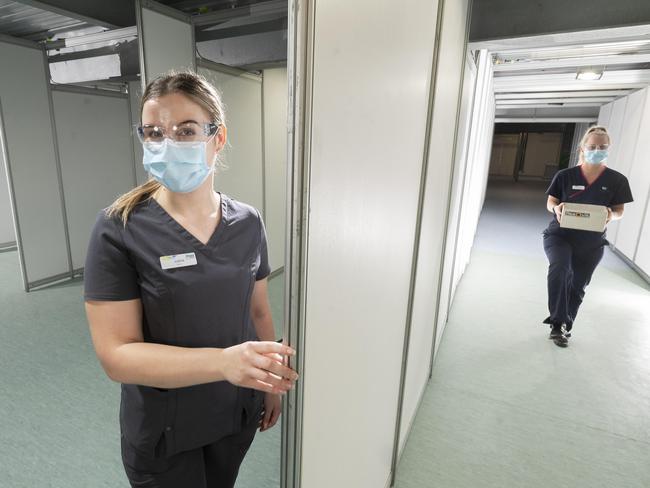 Western Health nurses Katherine Badderley and Lana Ingle at the  Public Vaccine Hub at Sunshine Hospital.Picture:Rob Leeson.