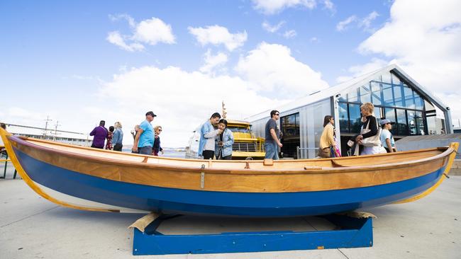 Visitors inspect a boat on Hobart’s waterfront at the Australian Wooden Boat Festival in 2019. Picture: Richard Jupe