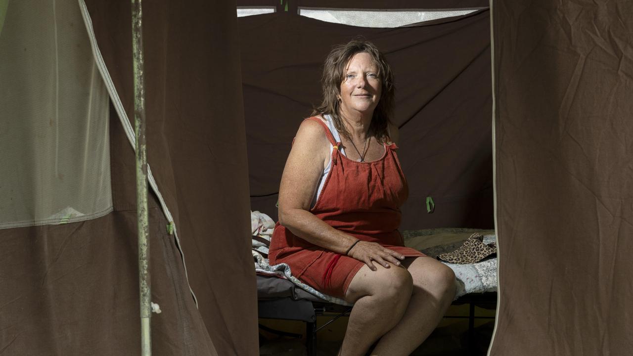 Jaki Rose has a job but is experiencing homelessness, living in a tent in the Moreton Bay region. Picture: Richard Walker