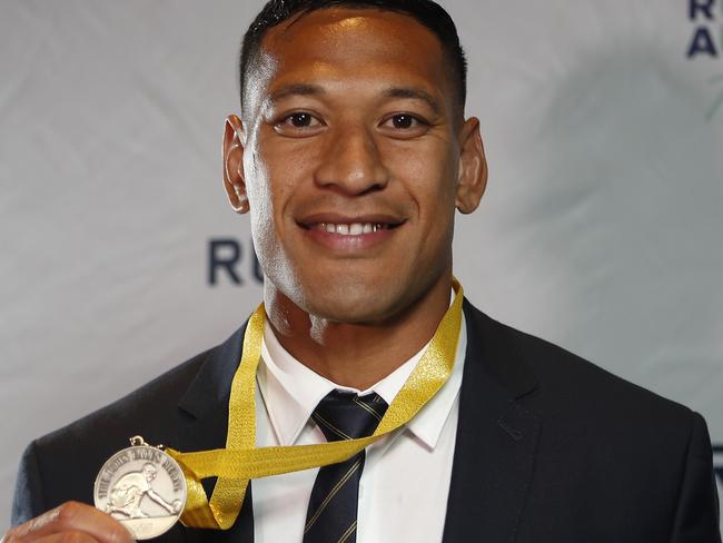 Wallabies fullback Israel Folau has won an unprecedented third John Eales Medal.