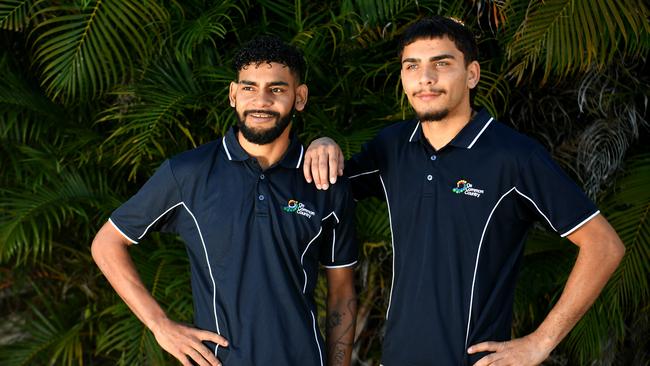 Jake Harrigan and Jeramaine Nean have both found work after graduating from the On Common Country customised First Nations Work Preparation Program for the Automotive Industry. Picture: Evan Morgan