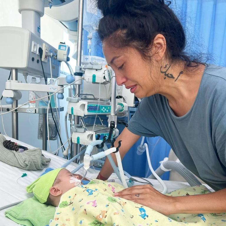 Honey with Baby Lucky at hospital. The two-month old was successfully treated. Picture: Instagram/honeyahimsa