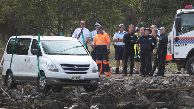 The scene in 2017 as the van is removed from the river. Picture: Glenn Hampson