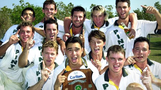 PINT celebrate a premiership win over Palmerston in 2004. Picture: Michael Marschall