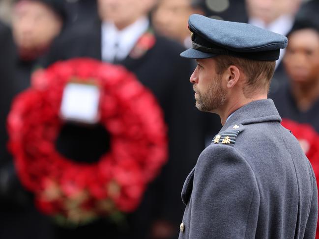 Prince William, Prince of Wales stands tall during the National Service of Remembrance at The Cenotaph in London. Picture: Getty Images.