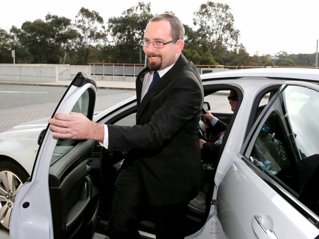 New job, new life: Australian Motoring Enthusiasts Party Senator Ricky Muir arrives at Parliament House.