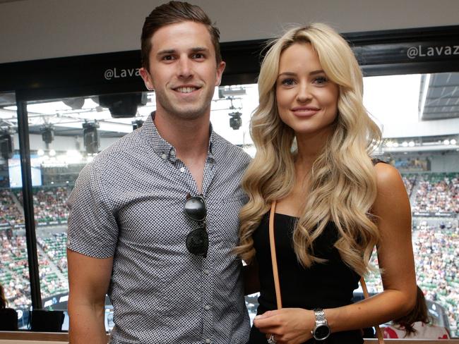 Marc Murphy and his wife Jessie at the Lavazza Superbox at the Australian Open. Pic by Lucas Dawson/Supplied/Lavazza