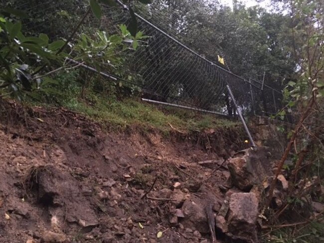 A landslide at Taronga Zoo after a storm in Mosman. Picture: North Sydney Police