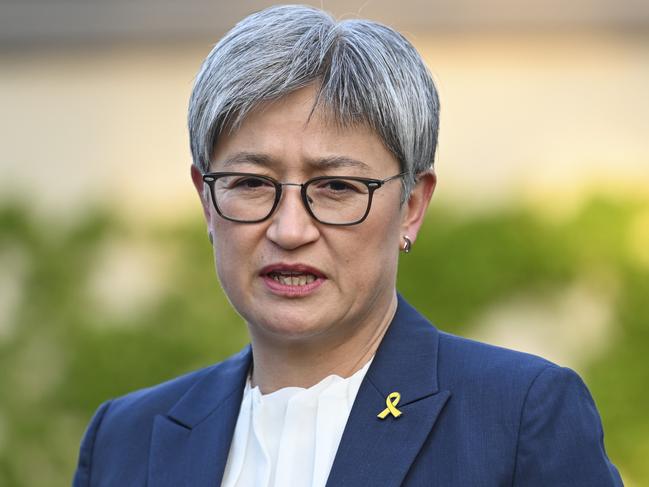 CANBERRA, Australia - NewsWire Photos - October 7, 2024: Senator Penny Wong during the October 7th vigil at the Israeli Embassy in Canberra. Picture: NewsWire / Martin Ollman