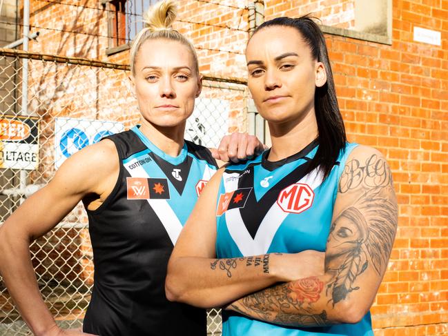 Port captain Erin Phillips with leadership group member Gemma Houghton. Picture: Morgan Sette