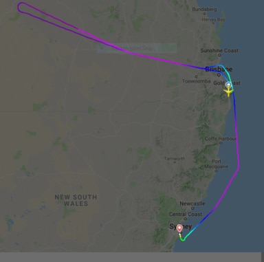 Radar image showing the Scoot flight's path.