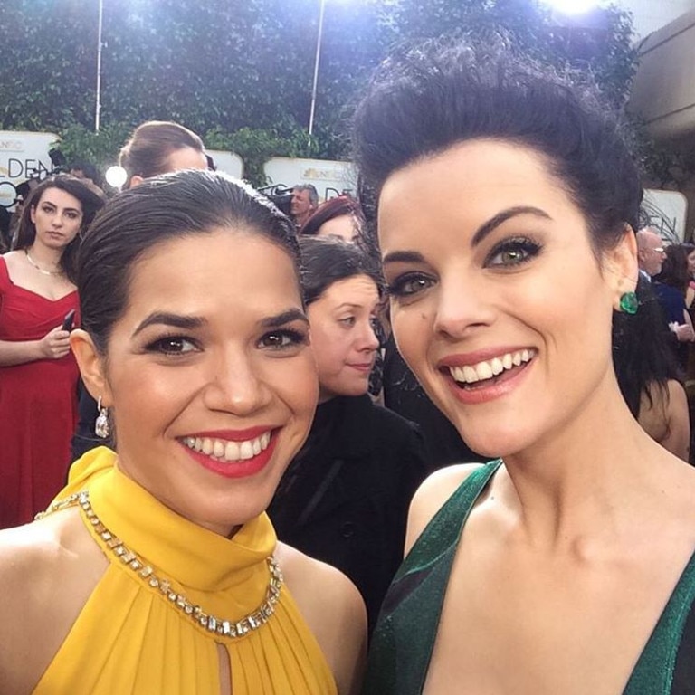 America Ferrera ... "Ran into this bad-ass beauty on the carpet. @jaimiealexander my #NBCsister" Picture: Instagram