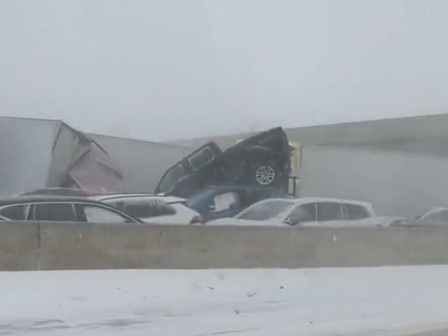 Cars piled on top of each other in Ohio.