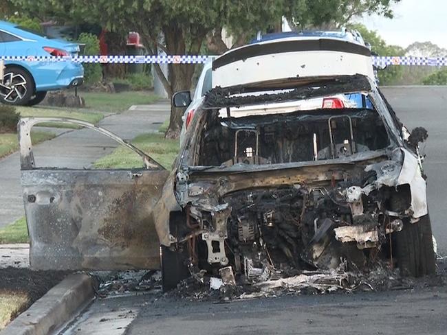 The burnt out car at Wakeley. Picture: TNV