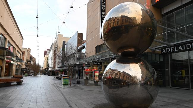 A deserted Rundle Mall in the midst of the July lockdown.