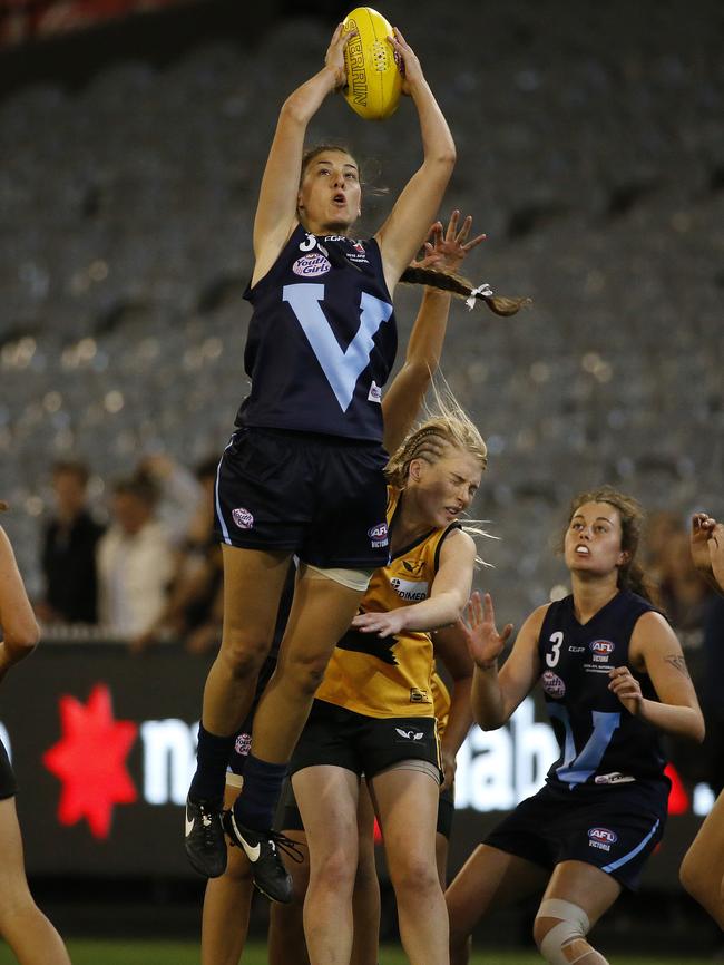 Vic Metro’s Taylor Mesiti flies high. Picture: George Salpigtidis