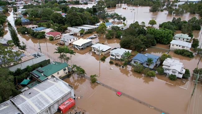 Lismore during its second flood of the year in March. Picture: Getty Images