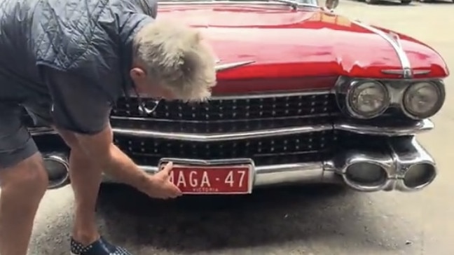 Sam Newman and his MAGA 47 number plates in November 2024.Picture: Supplied/YouTube