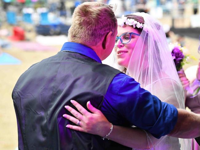 Simone Ward and Geoffrey Borninkhof, were married on The Hill Stage at Gympie Music Muster. Picture: Patrick Woods.