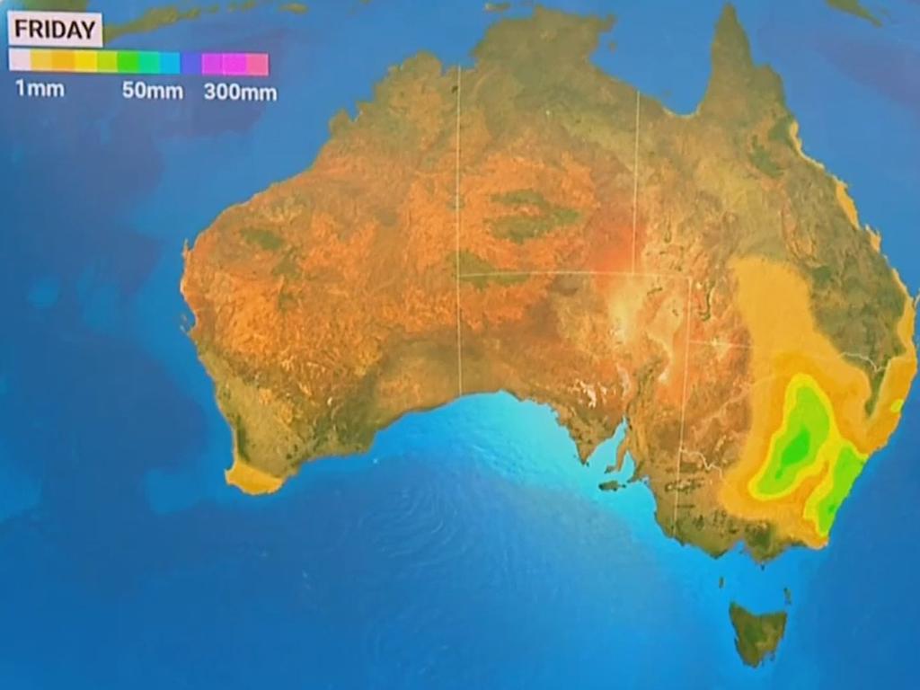 Falls of up to 50mm have been predicted for Friday. Picture: Sky News.