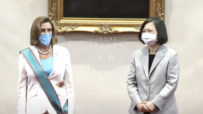 Nancy Pelosi and Tsai Ing-wen at the Presidential Palace in Taipei on Wednesday. Picture: Taiwan's Presidential Office