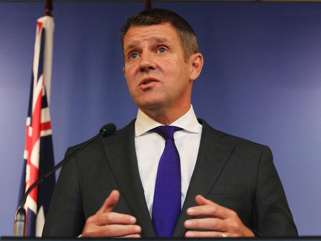 NSW Premier Mike Baird addresses a press conference at his Martin Place Office. Picture: Mark Evans