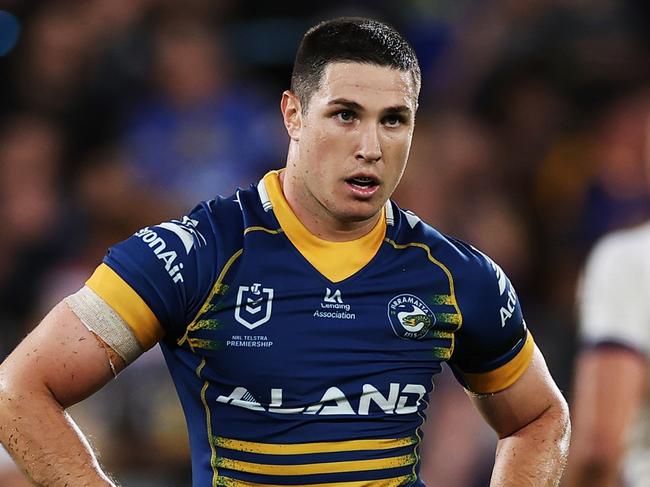 SYDNEY, AUSTRALIA - MARCH 02: Mitchell Moses of the Eels looks on during the round one NRL match between the Parramatta Eels and the Melbourne Storm at CommBank Stadium on March 02, 2023 in Sydney, Australia. (Photo by Cameron Spencer/Getty Images)