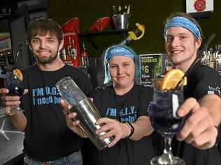 JOIN THE FIGHT: Brady McKeough, Barb O'Connell and Nathan Moulds are all bartenders at Goodna Services Club, who will take part in the U.G.L.Y Bartender cause on Sept 6. Picture: Cordell Richardson