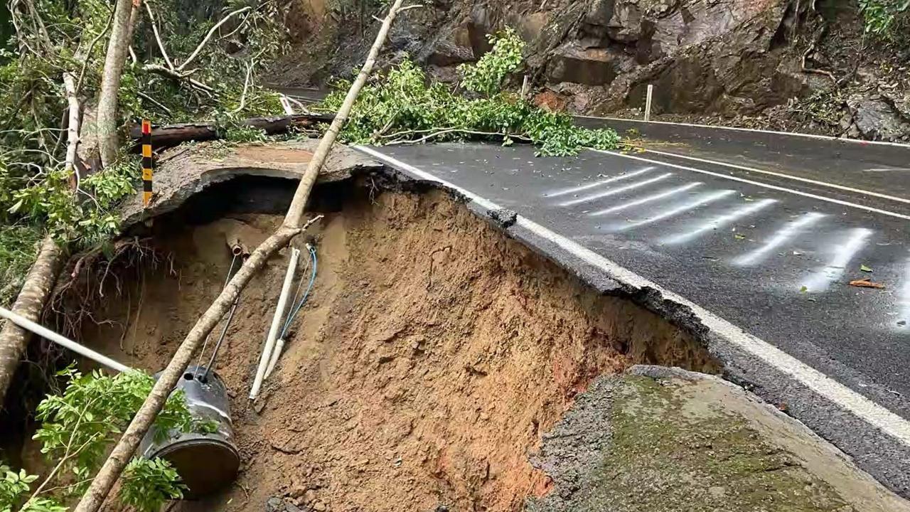 Damage to the Kuranda Range Road showing ITS infrastructure. Picture: Queensland Police Service