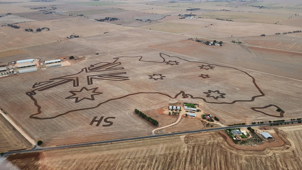 Harry Schuster mowed a giant map of Australia into his paddock to celebrate last year’s Australia Day. Picture: Supplied