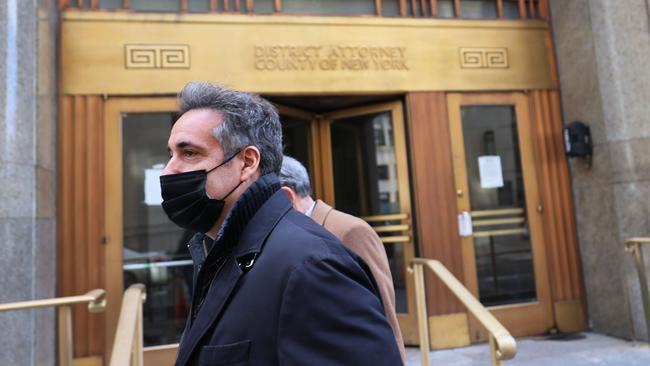 Michael Cohen, the former personal lawyer for Mr Trump, leaves the Manhattan District Attorney’s Office after meeting with prosecutors. Picture: Michael M Santiago/Getty Images/AFP