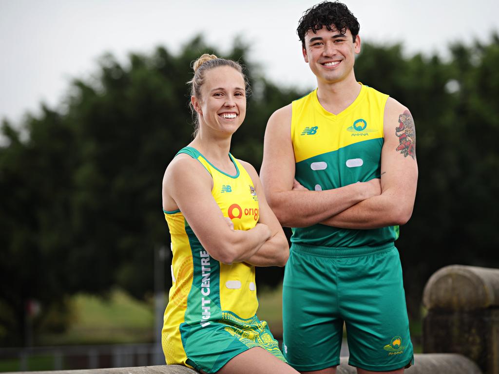 Diamonds netballer Paige Hadley and Kelpies captain Liam Forcadilla. Picture: Adam Yip
