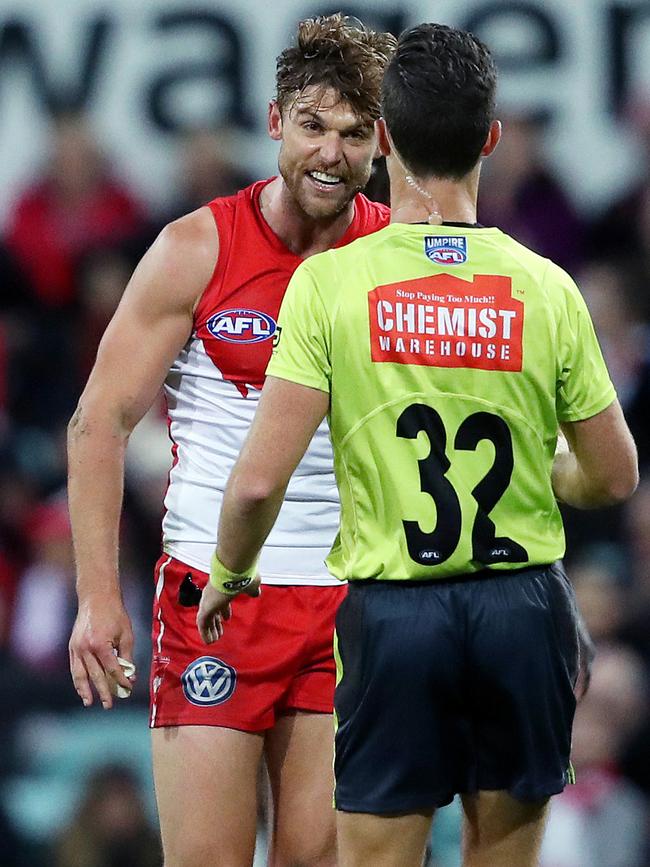 Dane Rampe says he’s hoping for a low-key debut after his comments to an umpire and goalpost climb drew unwanted attention. Picture. Phil Hillyard