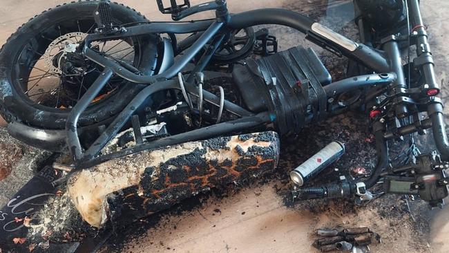 A e-bike caught fire inside an apartment complex in Bankstown on March 14 about 6.30am. Picture: Supplied