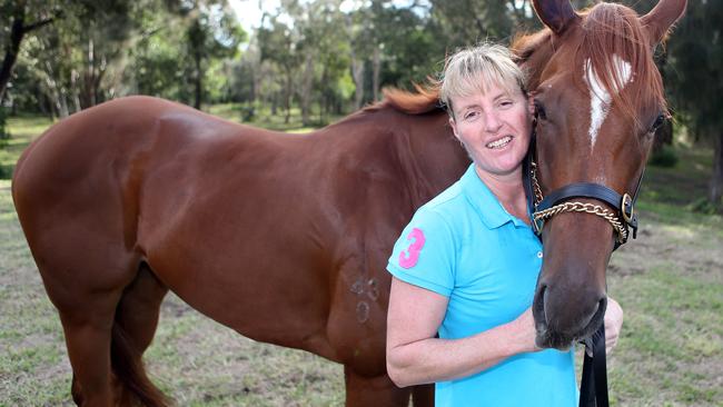 Gold Coast trainer Melissa Leitch with another of her horses, Three Rondavels. Photo: Richard Gosling.