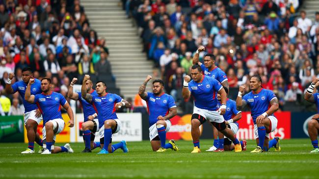 Samoa perform the Siva Tau during the 2015 Rugby World Cup.