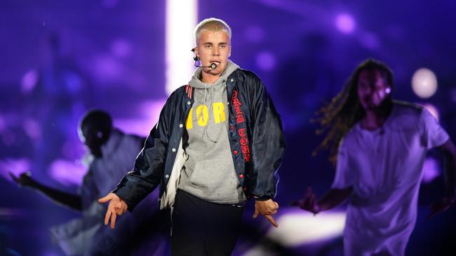 Bieber on stage in Sydney in 2017. Picture: Jonathan Ng