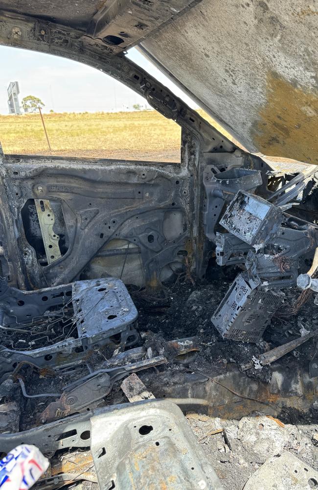 Inside the torched Ford Ranger. Picture: Regan Hodge