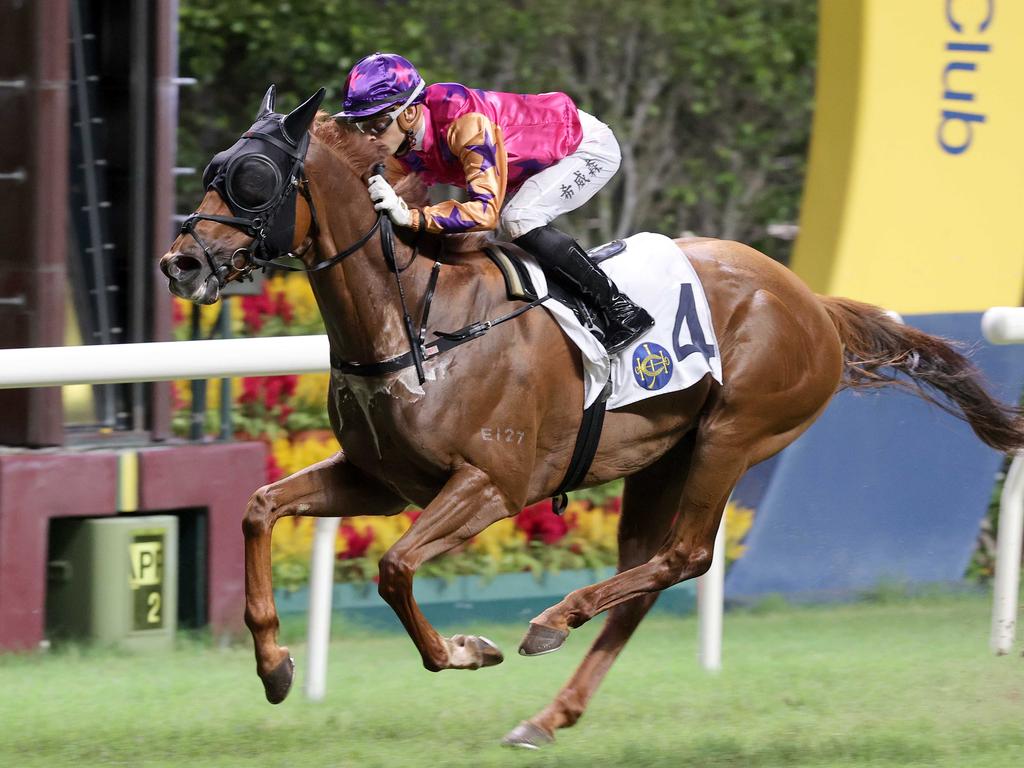 Nothing New scores at Happy Valley with Lyle Hewitson. Picture: HKJC