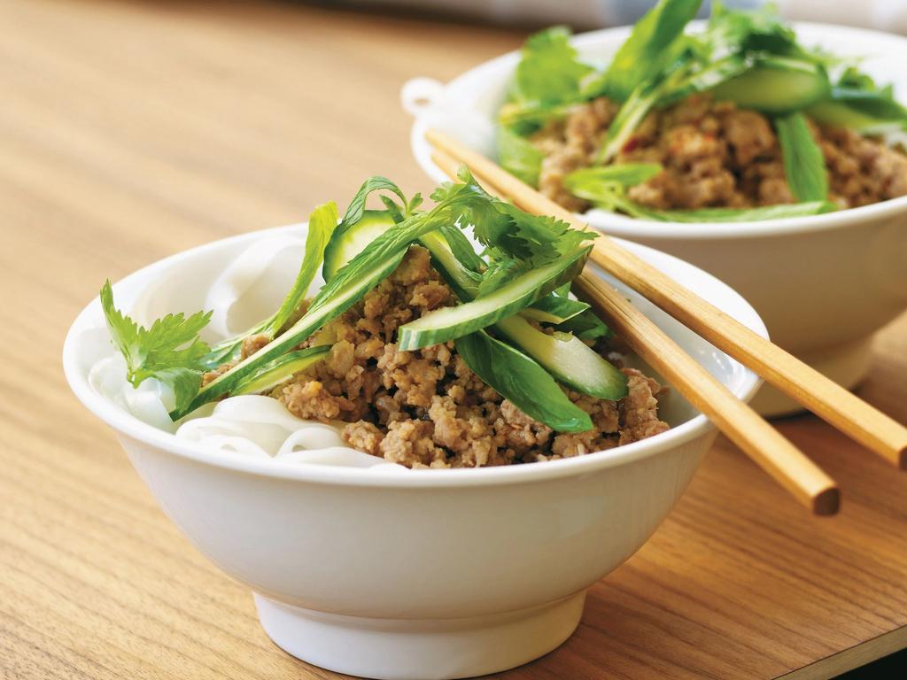 Thai pork larb on noodles.