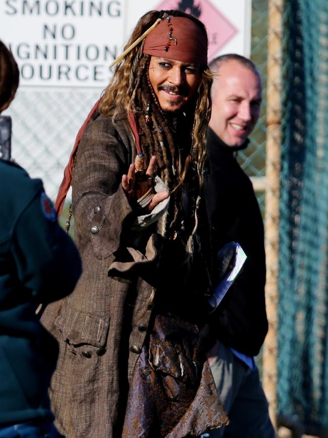 Actor Johnny Depp arrives at Raby Bay to go to Pirates of the Caribbean set. Picture: Mark Calleja