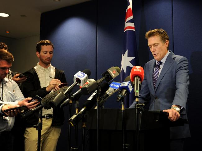 Attorney-General Christian Porter addresses the media yesterday. Picture: Sharon Smith/NCA NewsWire