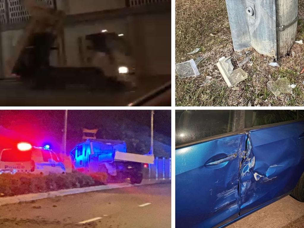 A white truck was driven dangerously around Townsville on Friday night, leaving a trail of destruction before crashing in West End. Pictures: Supplied.